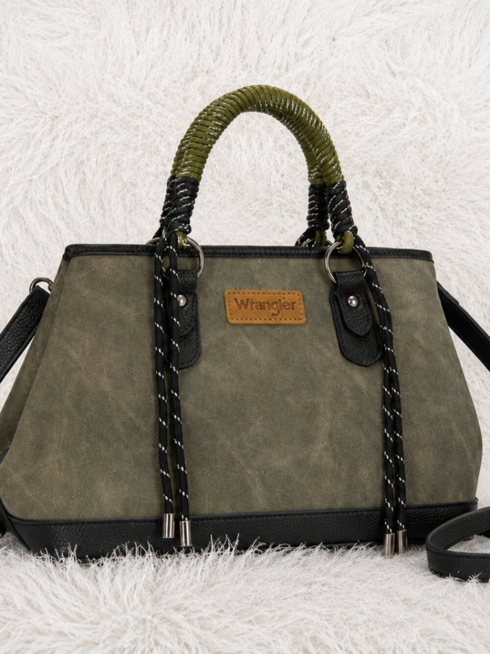 💚 Wrangler Olive Green & Black Satchel Crossbody Handbag